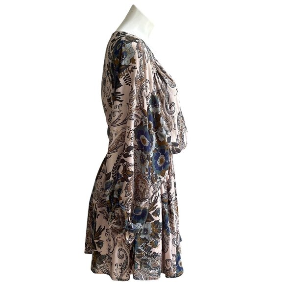 Free People High Plains Elastic Waist Dress Billowy Sleeve Pink Blue Women's S - Picture 5 of 11